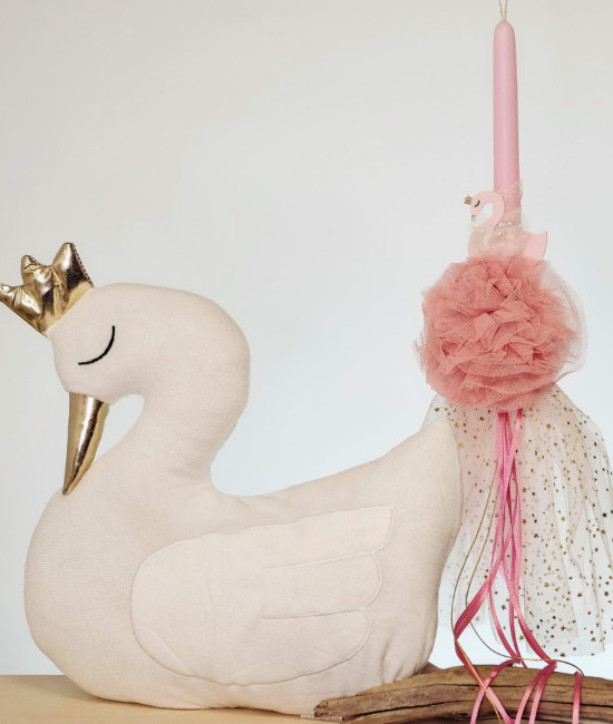 Set of Easter candle and cushion swan