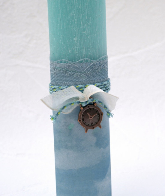 Handmade Easter candle with bronze vintage clock