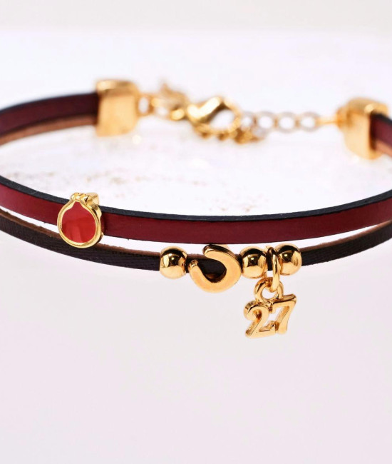 Leather Lucky Bracelet 2027 | Pomegranate & Horseshoe