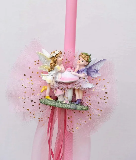 Easter candle with ceramic fairies